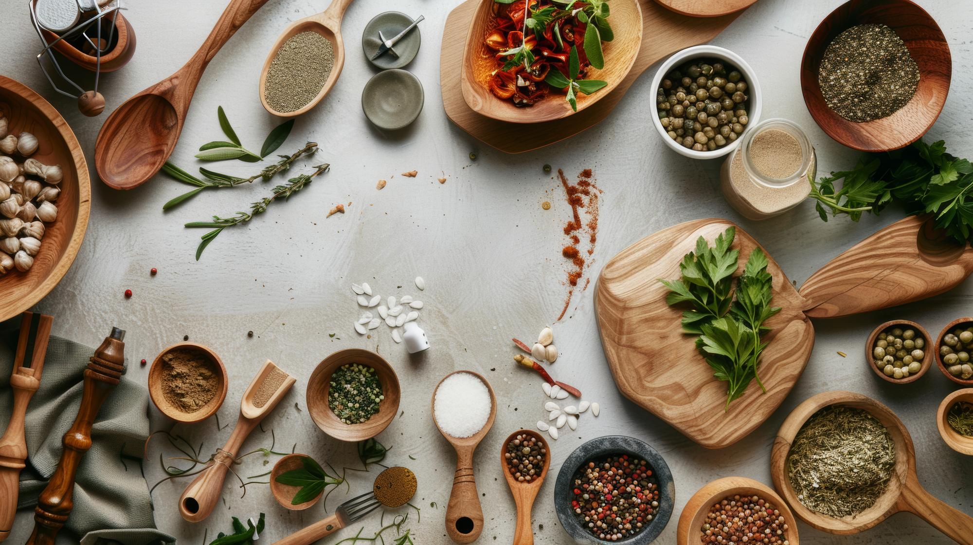 Detalus ingredientų stalčius su žolelėmis